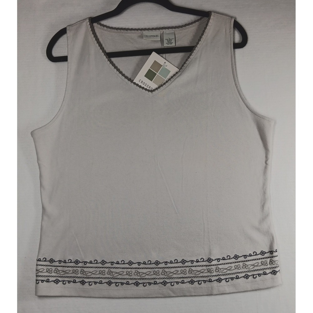 Vintage Crossroads Knit Black Green Knit‎ Embroidery Tank Top  Large 100% Cotton